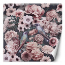 Fototapete, Tropische Vögel Blätter Rosa Blumen Abstrakt - Andrea Haase