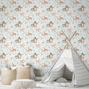 Børnetapet, non-woven tapet med illustration Kids Walls hvid, grøn, brun