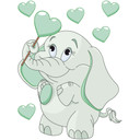 Sticker mural - Bébé éléphant et coeurs (vert) + Stickers phosphorescents