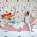 Børnetapet, non-woven tapet med illustration Kids Walls grå, farverig