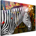 Canvasbillede, Zebra på farverig baggrund