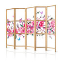 Paravent japonais Séparation de pièce - Style japonais : fleurs et papillons, 3 pièces