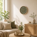 Horloge murale verte effet bois, horloge à quartz ronde avec chiffres clairs et look naturel 30x30x4 cm