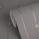 Versace Tapeta z włókniny I Love Barokowe paski Medusa Taupe Silver luksusowy