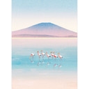 Fototapet Pastellfärgad sjö med flamingos - Rivers