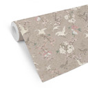 Tapet med mønster Japandi tapet kraner i kirsebærblomstrende beige - Bloomery Decor