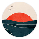 Vægcirkel Kubistika - Sunset and Birds – print på aluminium (Alu-Dibond)