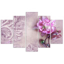 5 stykke lærredsprint Pink Flower Abstraktion