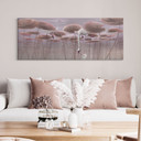 Canvas schilderij Lotusbloemen met zwaan in water in donkerroze - Ms Tiff - Panorama