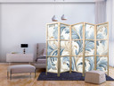 Japanischer Paravent, Raumteiler freistehend, Trennwand - Baroque Ornaments in Light - Cream-Blue Co