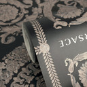 Tapeta z włókniny Versace Heritage Baroque Medallion Floral Black Beige Grey luksusowa