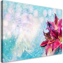 Canvasbillede, Lyserøde blomster på blå baggrund