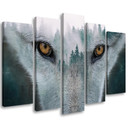 5 stykke lærredstryk, Wolf Forest Fog Nature Træer