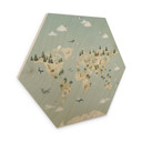 Hexagon Houten Wanddecoratie Wereldkaart - Wereld van de Dieren - Oliver Robins