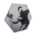 Hexagon - Alu-Dibond - Banksy - Flower Thrower - Sølveffekt