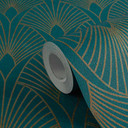 Livingwalls tapeta włókninowa New Walls 50's Glam Art Deco tapeta niebieska, zielona, metaliczna