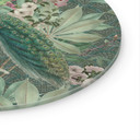 Glasbillede - Påfugl i tropisk have på mosaik - Bloomery Decor - Round