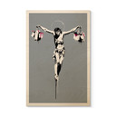 Plakat drewniany Banksy'ego - Jezus Chrystus z torbami na zakupy