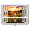 Fototapete Fenster - Blick auf den Sonnenuntergang über der Wiese