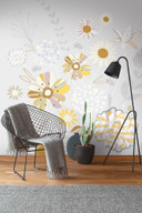 Fototapeta w kwiaty szaro-żółta - tapeta z włókniny Floral Livingwalls - matowa i gładka