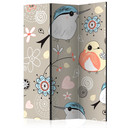 Paravent Séparation de pièce - Oiseaux doux, 3 pièces