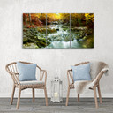 3 stykke lærred Print Autumn Forest Waterfall Rocks