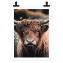 Plakat Treechild - Krowa rasy Highland z wieńcem kwiatowym