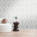 Papier peint baroque ornement blanc gris - Papier peint intissé classique gaufré - Papier peint à mo
