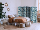 Paravent, Raumteiler freistehend, Trennwand - Rose Vines - Monochromatic Blue Birds Resting Among Ro