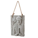 Buddha Wandskulptur mit Blumen in Steinoptik - mit Seil - 39,5x55 cm