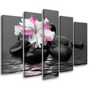 5 stykke lærredsprint Stones Pink Flower Zen