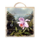Obraz drewniany Heade - Martwa natura z orchideą i kolibrami - 40x41,5 cm
