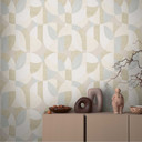Tapet med geometrisk mønster i beige grå hvid - moderne ikke-vævet tapet diskret og stilfuldt