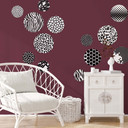 Sticker mural Cercles avec motifs, couleur noir et blanc (13 pièces)
