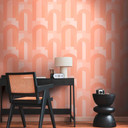 Graficzna tapeta w stylu art deco pomarańczowo-beżowa - tapeta flizelinowa z próbkami w stylu retro