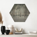 Houten Wanddecoratie wolkenbos aan het meer met reiger in het groen - Ms Tiff