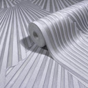Tapeta z włókniny o wyglądzie 3D, geometryczna grafika w paski w kolorze szarym 