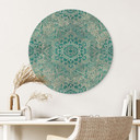 Billede Mandala Boho Guld-grøn - Bloomery Decor - rund – print på aluminium (Alu-Dibond)