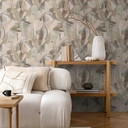Papier peint abstrait feuilles en beige vert bleu - tons naturels doux - papier peint intissé
