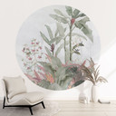 Fototapeta dżungla Tropikalna idylla z niebieskim kolibrem - Bloomery Decor - Okrągła - samoprzylepn