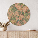 Obraz drewniany dżungla z papugami różowy - Bloomery Decor - Okrągły