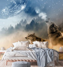 Fototapete, Heulende Wölfe und der Mond
