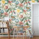 Fototapet med planter og dyr, beige illustration 3,40 x 1,59 m