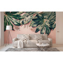 ikke-vævet tapet Blade Variety palmetræer jungle fototapet Designwalls i pink og grøn 