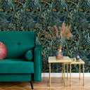 Papel pintado no tejido en azul, verde, marrón mármol look piedra gráfico moderno 
