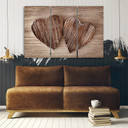 3 stykke lærred Print Heart Wood Brown Retro Shabby