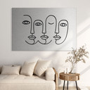 Alu-Dibond brossé avec Effet Doré, Argenté & Cuivré - Visages Line Art - Treechild