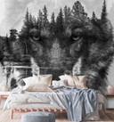 Fototapete, Wolf Wald im Nebel Natur Tiere