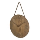 Horloge murale ronde en MDF effet bois avec suspension en corde, horloge rustique pour le salon 40x40x4,5 cm