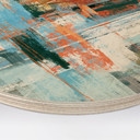 Holzbild Abstraktes Farbspiel blau orange - Cheney - Rund